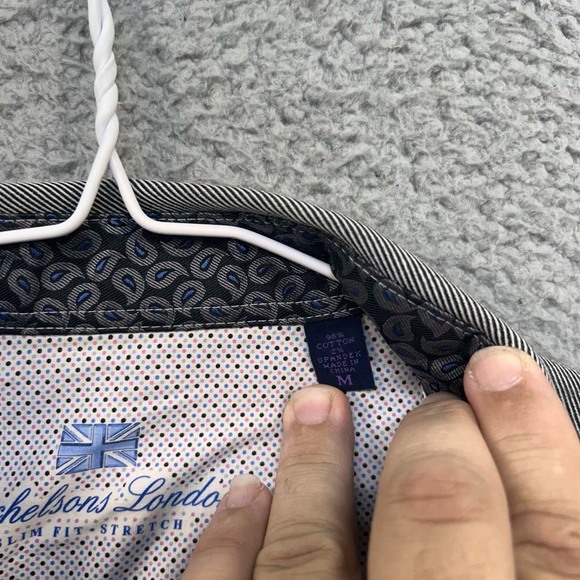 Michelsons London Button Up Shirt Mens Size Medium Striped Gray Dress Shirt - Picture 3 of 8